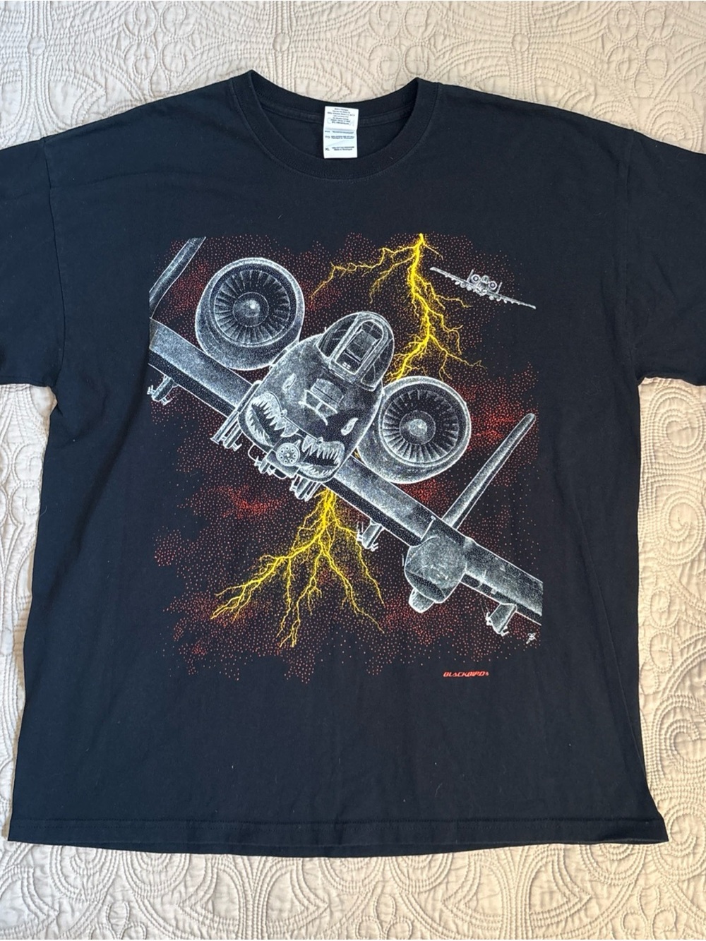 Gildan Black A-10 Thunderbolt II Tee with Yellow Lightning